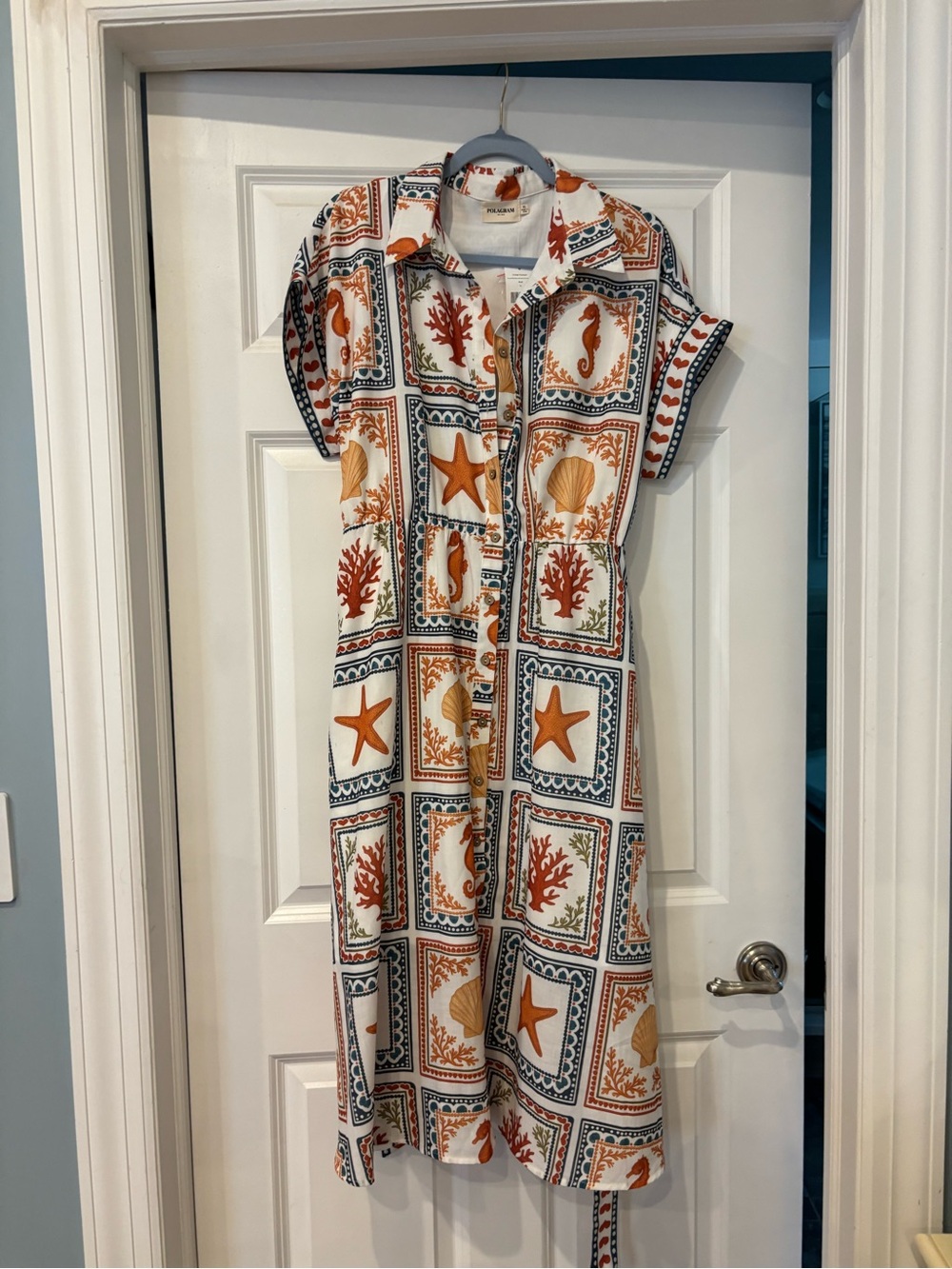 Polagram White Midi Dress with Orange Nautical Print